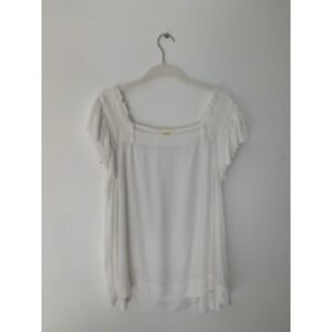 Anthropologie Maeve Top Sz 14 Epaulet Smocked Flutter Sleeve White Boho Goingout